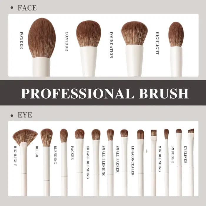 BEILI 15 pièces ensembles de pinceaux de maquillage Beige brosse à cheveux synthétiques fond de tein