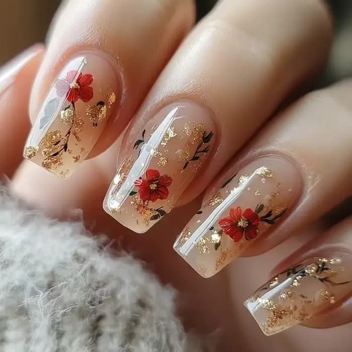 Faux ongles carrés courts et floraux, 24 pièces, avec colle, couleur unie, presse sur ongles en acry