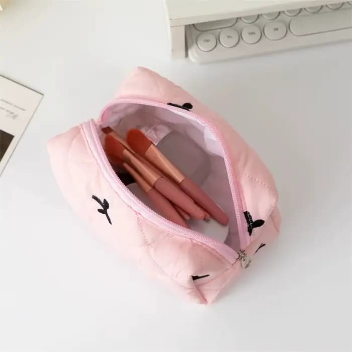 Sac de maquillage brodé avec nœud pour femmes