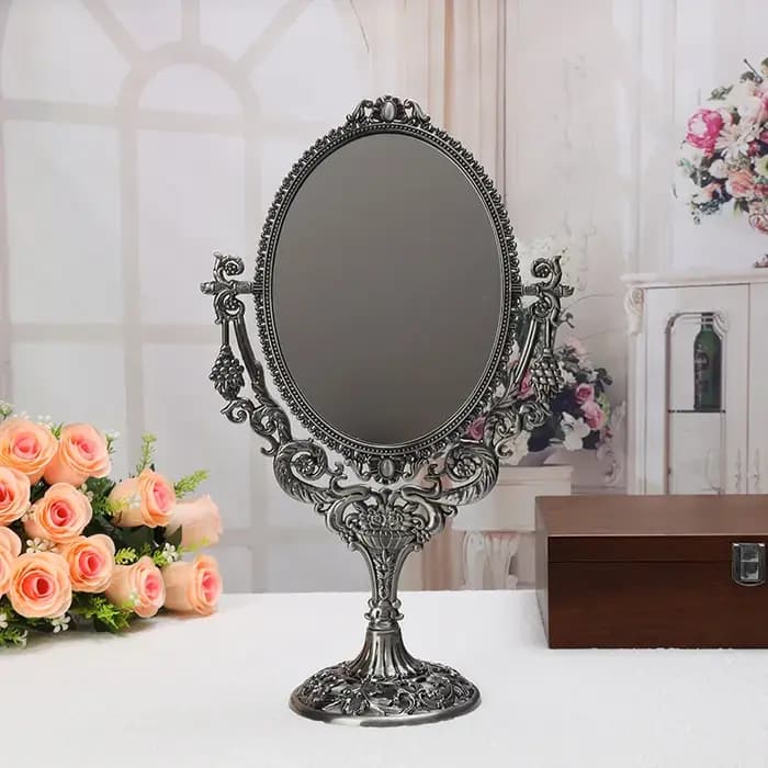 Miroir Cosmétique en Métal Vintage Européen, Branche de Raisin avec Fleurs, Double Face, Décor de Table, Balançoire Princesse, Debout
