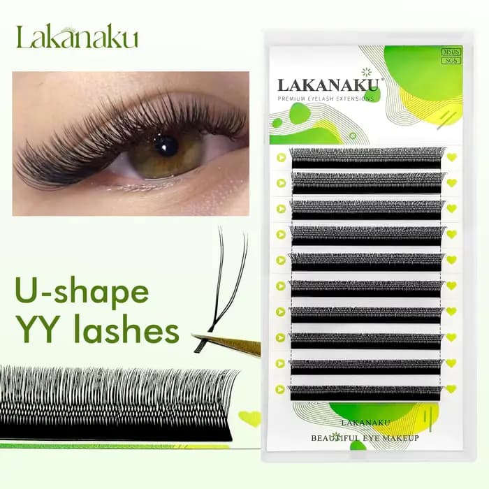 LAKANAKU 2D UU technologie Fibers forme de cils U YY cilios para extension de Volume maquillage Doub