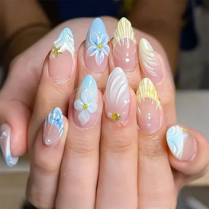 24 pièces amande faux ongles conseils été plage