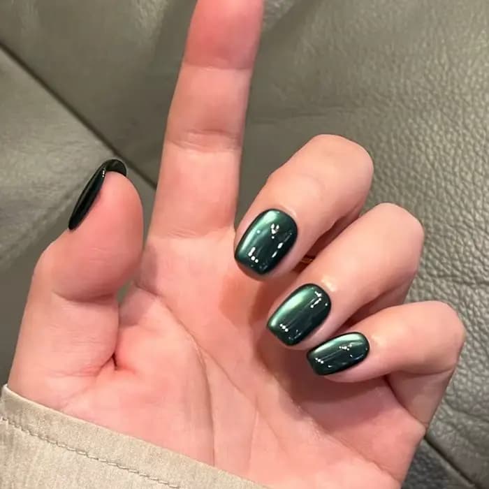 Faux ongles ronds courts, 24 pièces, Design d'ongles œil de chat, paillettes détachables, couleur un