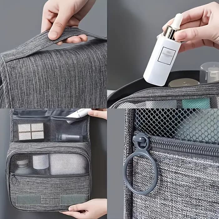 Sac de toilette suspendu multi-compartiments grande capacité avec motif 'Eyes DON'T TOUCH MY WASH BAG' et design à crochet