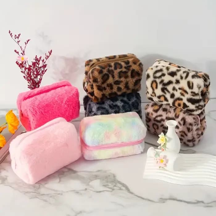 1 grande trousse à crayons et sac de rangement pour cosmétiques en daim imprimé léopard