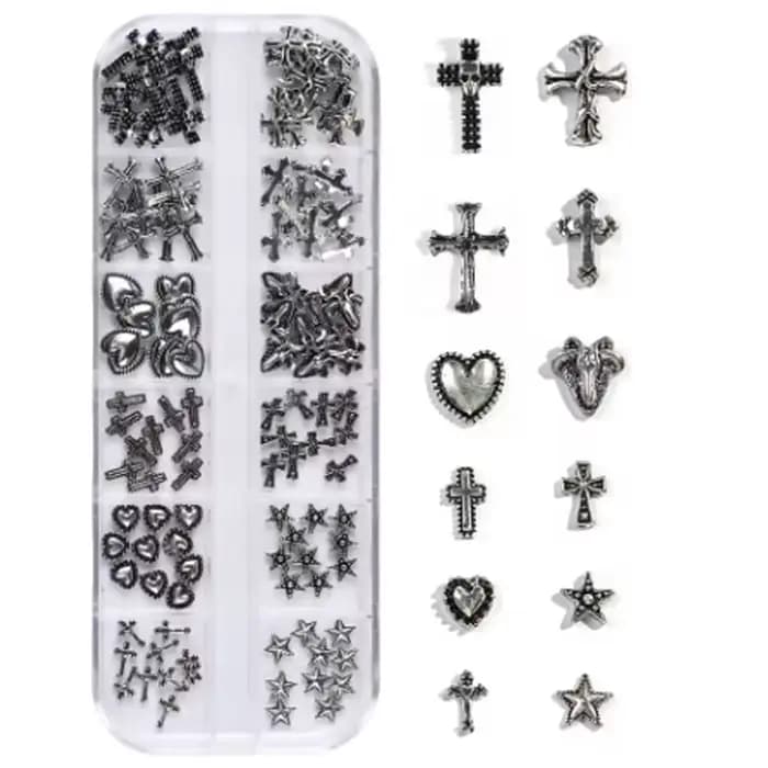 120 pièces/1 boîte européen américain foncé vintage style croix nail art patch y2k Premium métal Sty