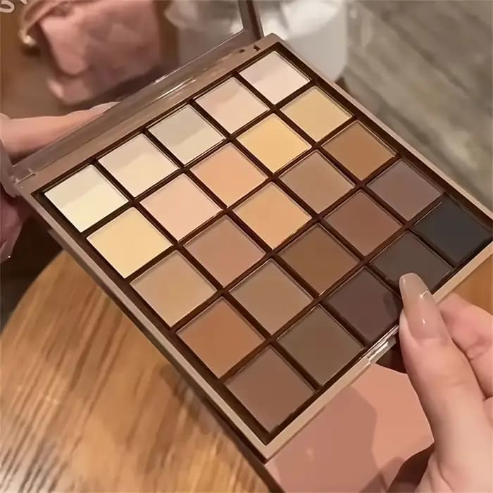Palette de fards à paupières de 25 couleurs – Ton brut neutre gris et marron, style café et chocolat