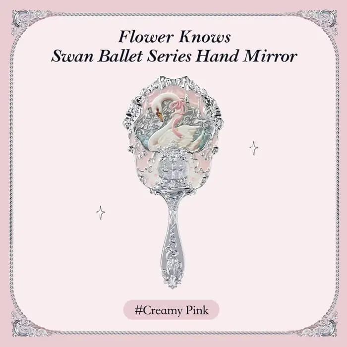 Miroir à main Flower Knows Swan Ballet Series, 3 types, outils de maquillage à relief exquis, blanc,