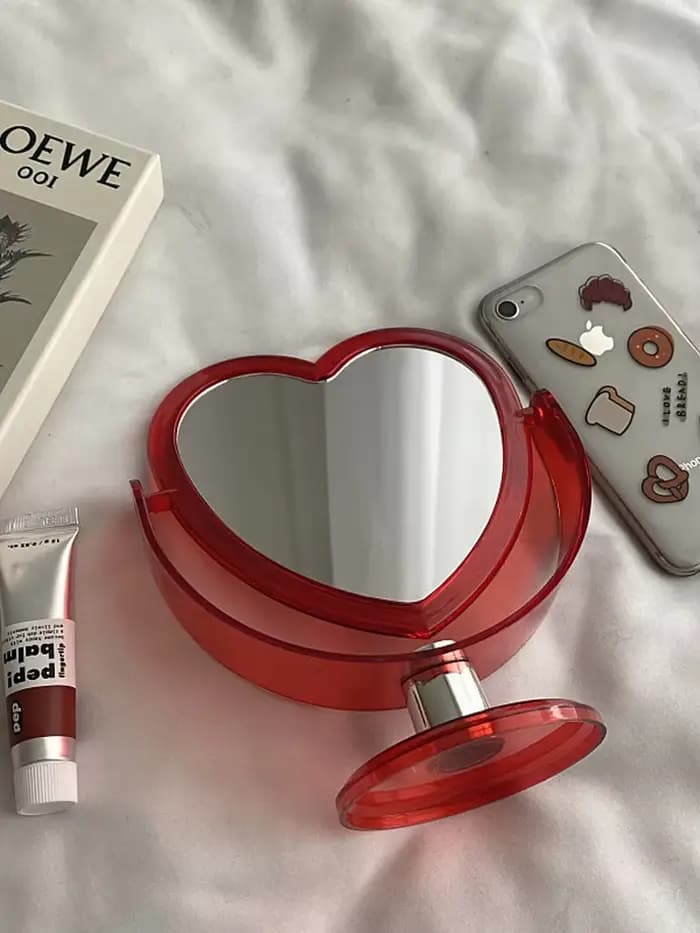Miroir cosmétique double face en forme de cœur de style coréen