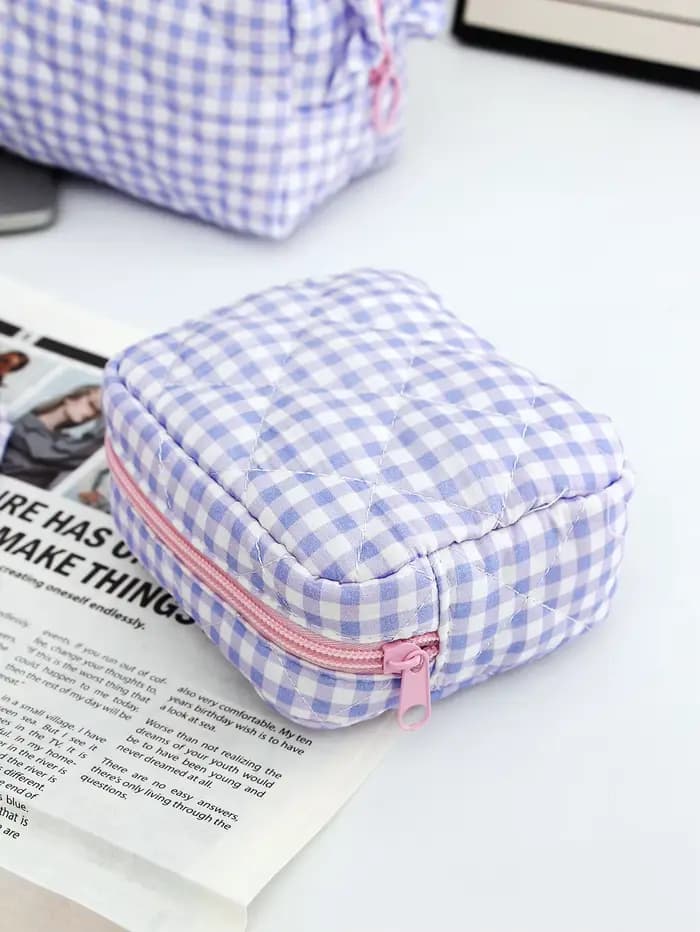 Trousse de maquillage matelassée à carreaux 1 pièce/ensemble