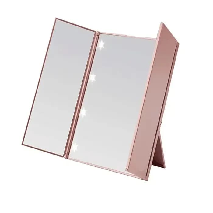 Miroir de maquillage Portable à trois côtés LED