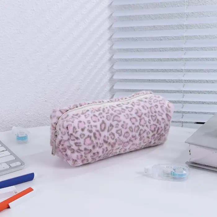 Sac à stylos souple à motif imprimé léopard