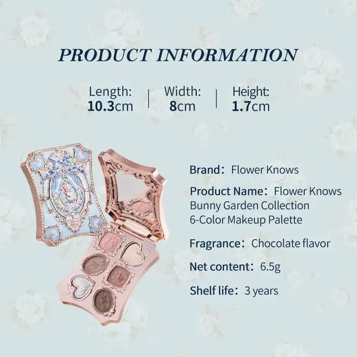 Palette de fards à paupières Flower Knows Makeup Bunny Garden, 6 couleurs, longue tenue, nudes natur
