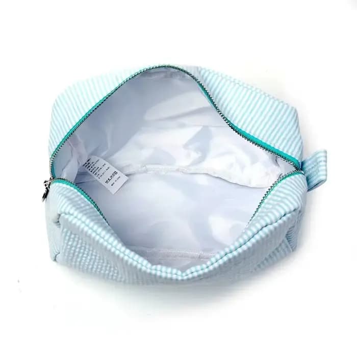 Trousse de maquillage personnalisée Seersucker – Nom brodé