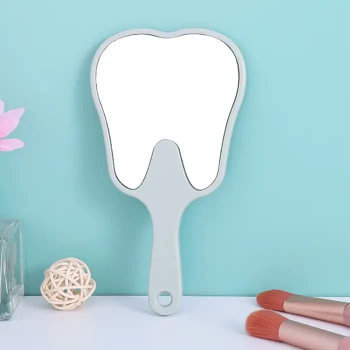 Miroir de maquillage haute définition en forme de dent avec poignée, miroirs dentaires mignons, miro