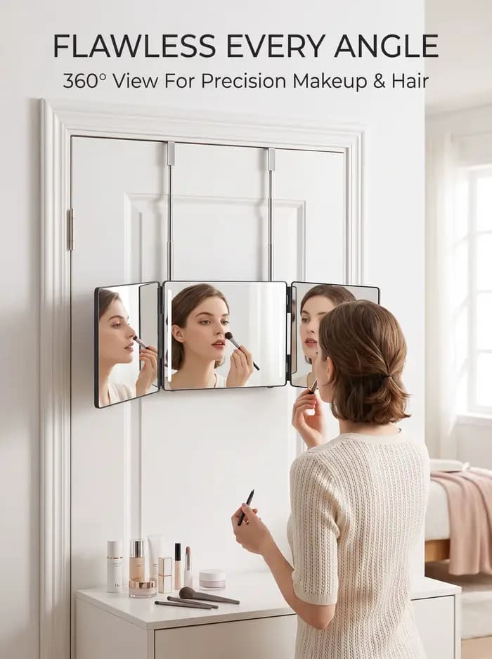 Miroir de coiffure pliable à 3 faces INS, rétractable, à suspendre au mur, pour la vue arrière, outil de coiffure DIY pour salon et usage domestique