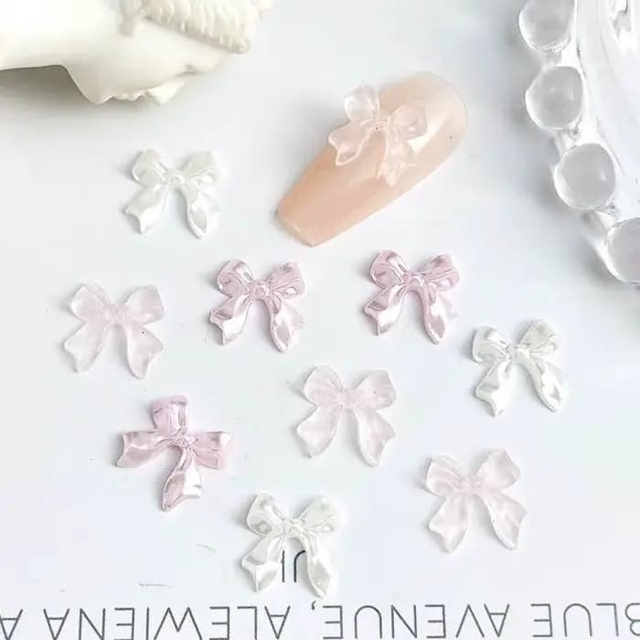 50pcs 3D doux nacré brillant ruban arc résine ongles breloques ballerine nœud papillon Nail Art déco