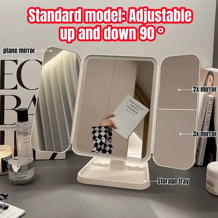 Miroir de maquillage triple pliable, miroir de maquillage à lumière LED, miroir de maquillage multif