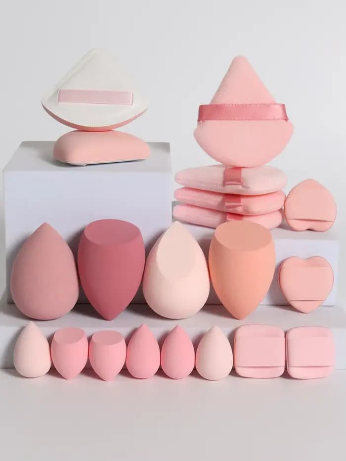 Ensemble d'éponges de maquillage et de bouffantes de maquillage roses, 20 pièces, adaptées à la crèm