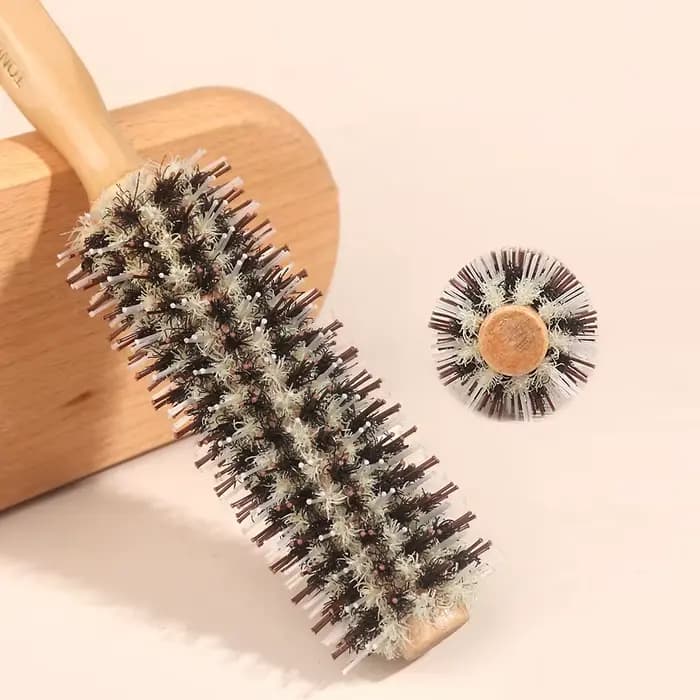 Brosse à cheveux en bois avec poils de sanglier naturels, peigne à cheveux en bois pour femmes, cheveux bouclés, coiffure
