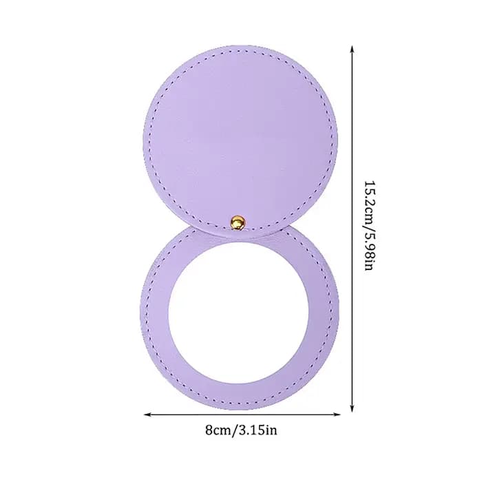 Miroir compact incassable en acier inoxydable avec manchon en cuir PU, mini miroir de maquillage por
