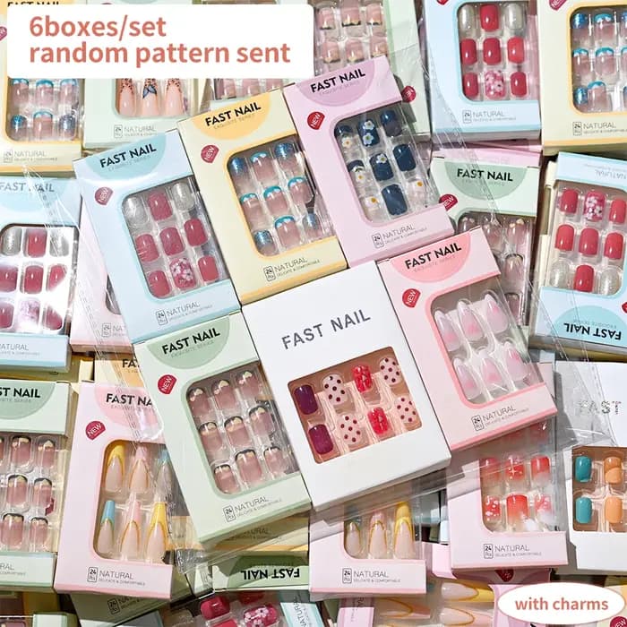 6 boîtes/ensemble court carré faux ongles amour design presse