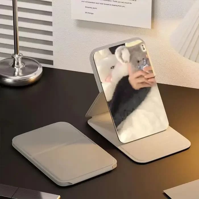 Miroir de maquillage de bureau en cuir PU solide