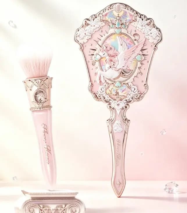 Miroir à main Flower Knows Unicorn, miroir de maquillage vintage gravé et embossé, miroir cosmétique mignon Lolita, miroir à main pour filles, cadeau
