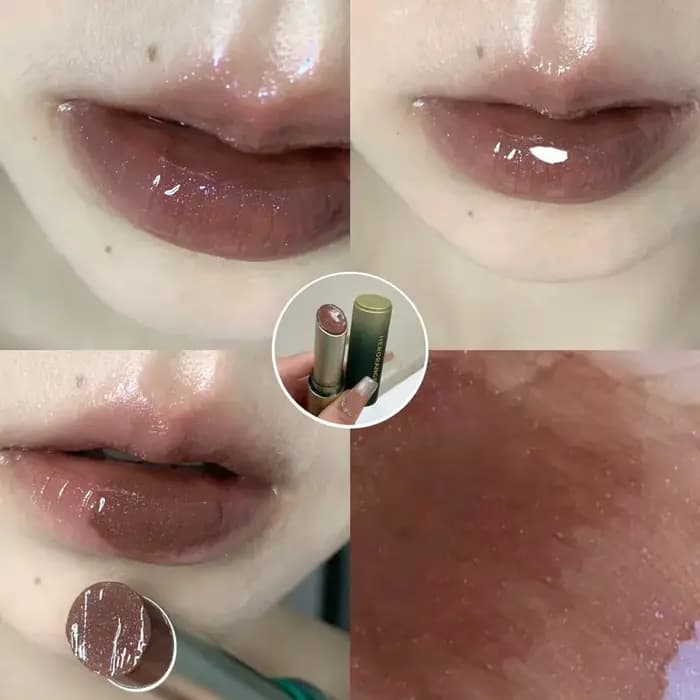 Stylo à lèvres gelée marron chocolat, miroir, paillettes d'eau, glaçure à lèvres, imperméable, hydratant, maquillage Transparent scintillant