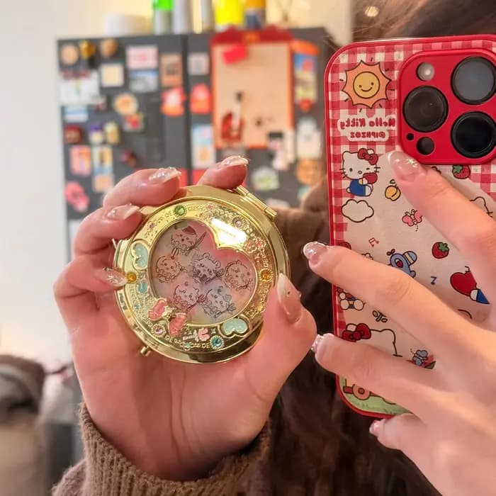 Nouveau Miroir Compact en Forme de Cœur Magic Girl Hachiware Usagi Kawaii Double Face Portable pour Maquillage et Boîte à Bijoux Cadeau
