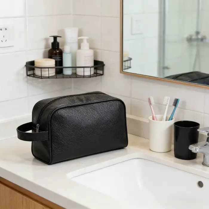 Sac de rangement avec poignée en cuir, grande capacité, trousse de toilette étanche pour voyage, organiseur de cosmétiques, pochette de rangement pour salle de bain