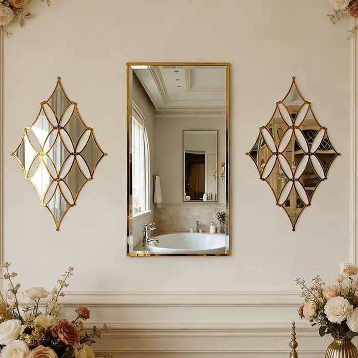 9 miroirs dorés en acrylique - Décoration murale de style français pour salle de bain