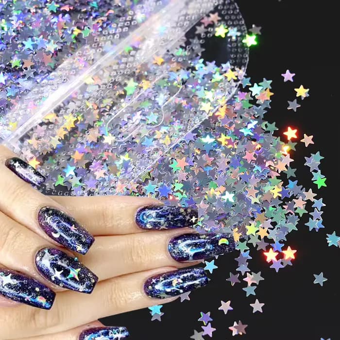10g Laser argent étoile ongles paillettes paillettes 3D holographique étoiles papillon étincelle flo