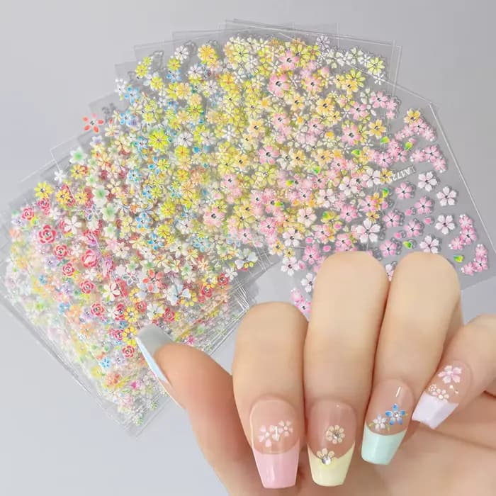 Ensemble d'autocollants pour ongles fleur avec diamant, 24 pièces, autocollants 3D pour Nail Art, mo
