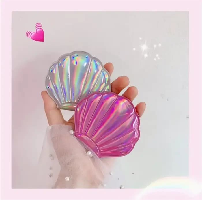 Rêve Laser couleur coquille forme miroir de maquillage 2X grossissant Portable Double face pliant poche Kawaii