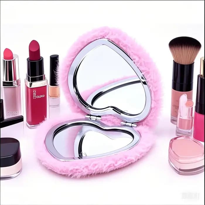 Miroir de maquillage Double face pliable en peluche