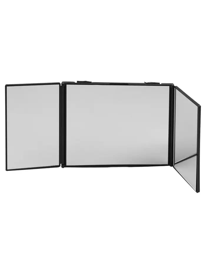 Miroir pliant à 360 degrés à trois panneaux pour coupes de cheveux, rasage, maquillage, miroir de vanité à 3 voies, verre ABS, outil de toilettage portable, noir