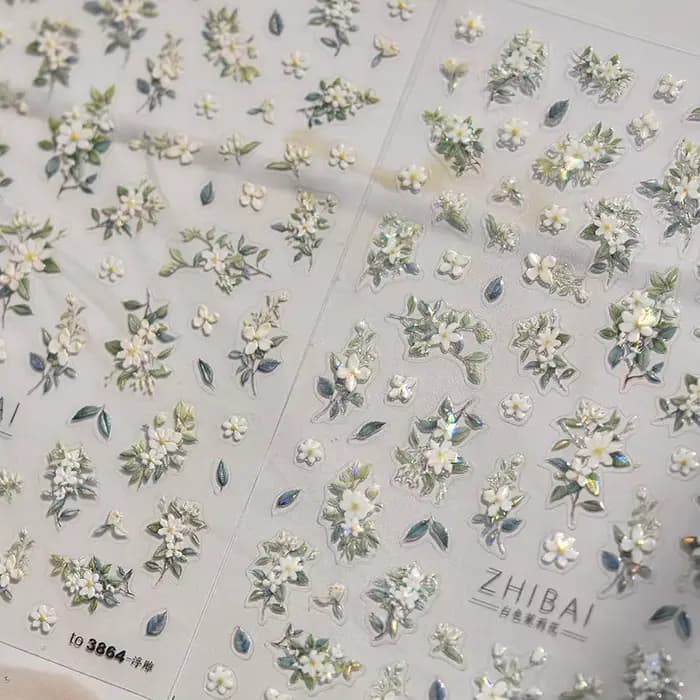 Autocollants pour ongles fleur de jasmin à paillettes 5D, 1 pièce, fleur en relief Kawaii, décoratio