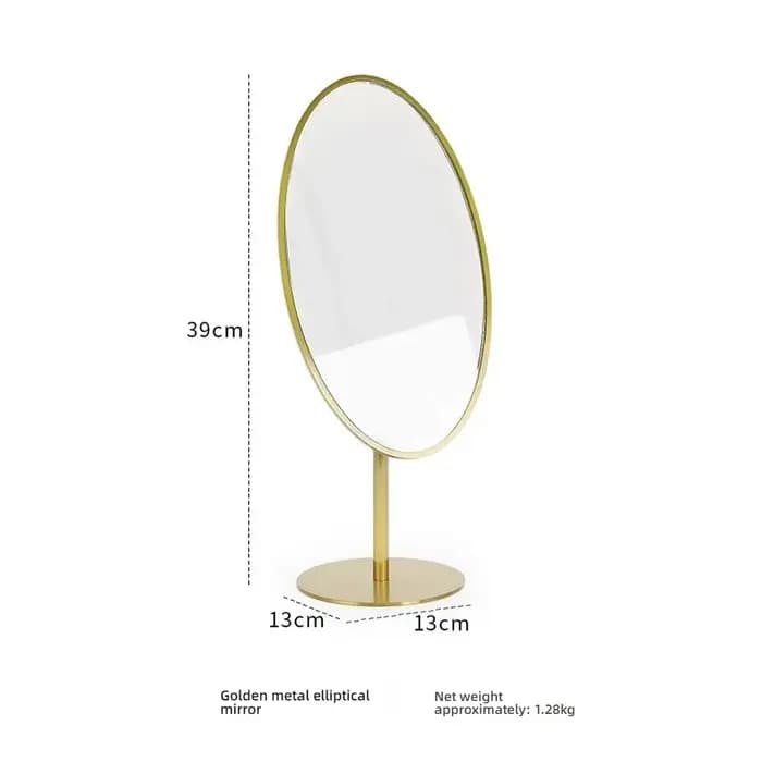 Miroir de maquillage rotatif en métal doré, miroir de courtoisie ovale/polygone Ultra clair avec Base Stable pour coiffeuse, chambre à coucher