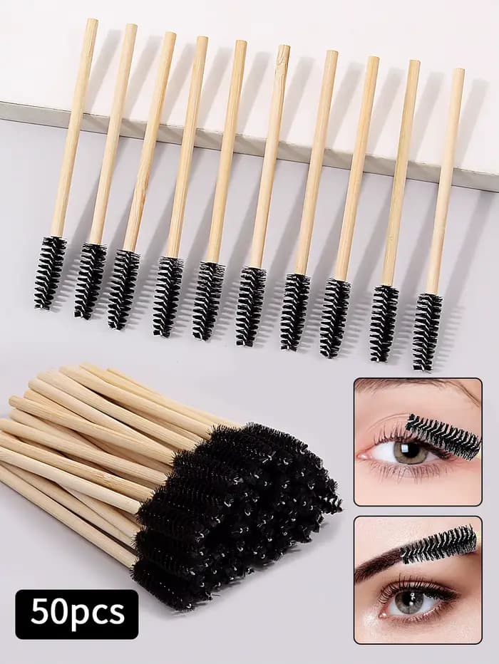 Brosse à cils avec manche en bambou, brosse de maquillage, Extension de cils, baguettes de Mascara,