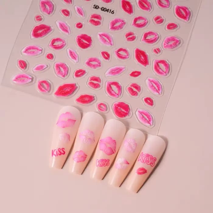Décalcomanies autocollantes pour les ongles, stickers, lèvres rouges, amour, coeur, jour de Léon, am