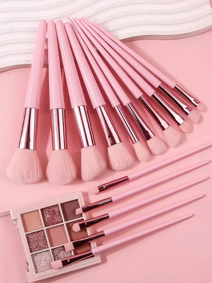 Ensemble de 15 pinceaux de maquillage roses avec baril de rangement