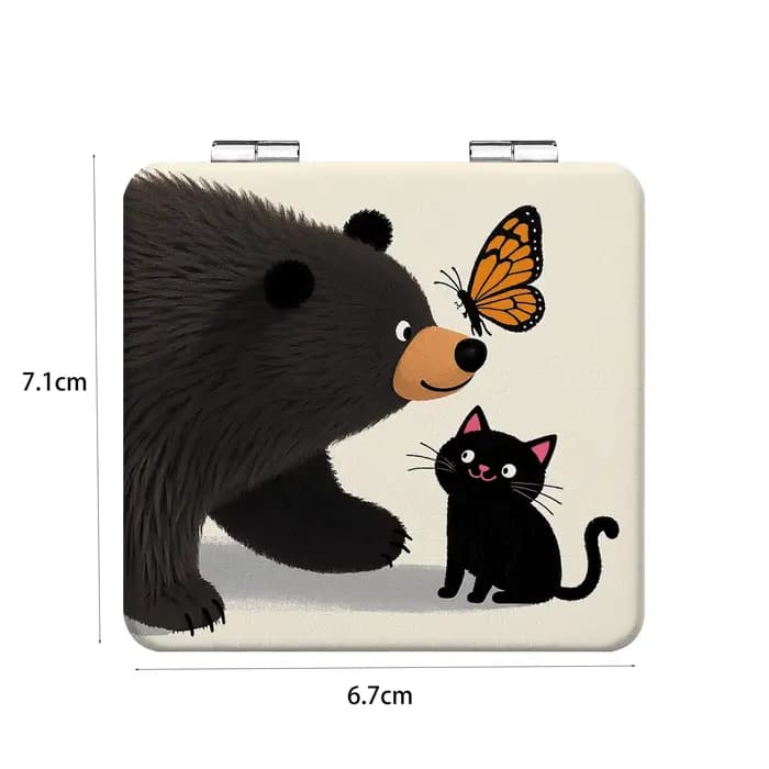 Miroir de maquillage portatif de dessin animé d'unité centrale de chaton et d'ours