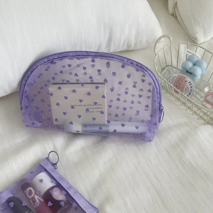 Trousse de maquillage en maille de velours violet