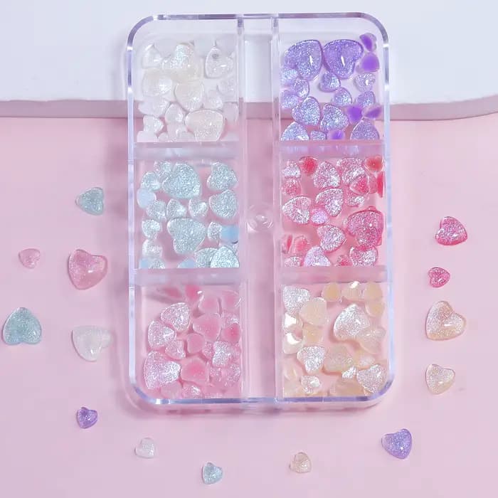 N64.Art-Boîte de pièces décoratives en forme de cœur transparent rose, fournitures Kawaii, ensembles