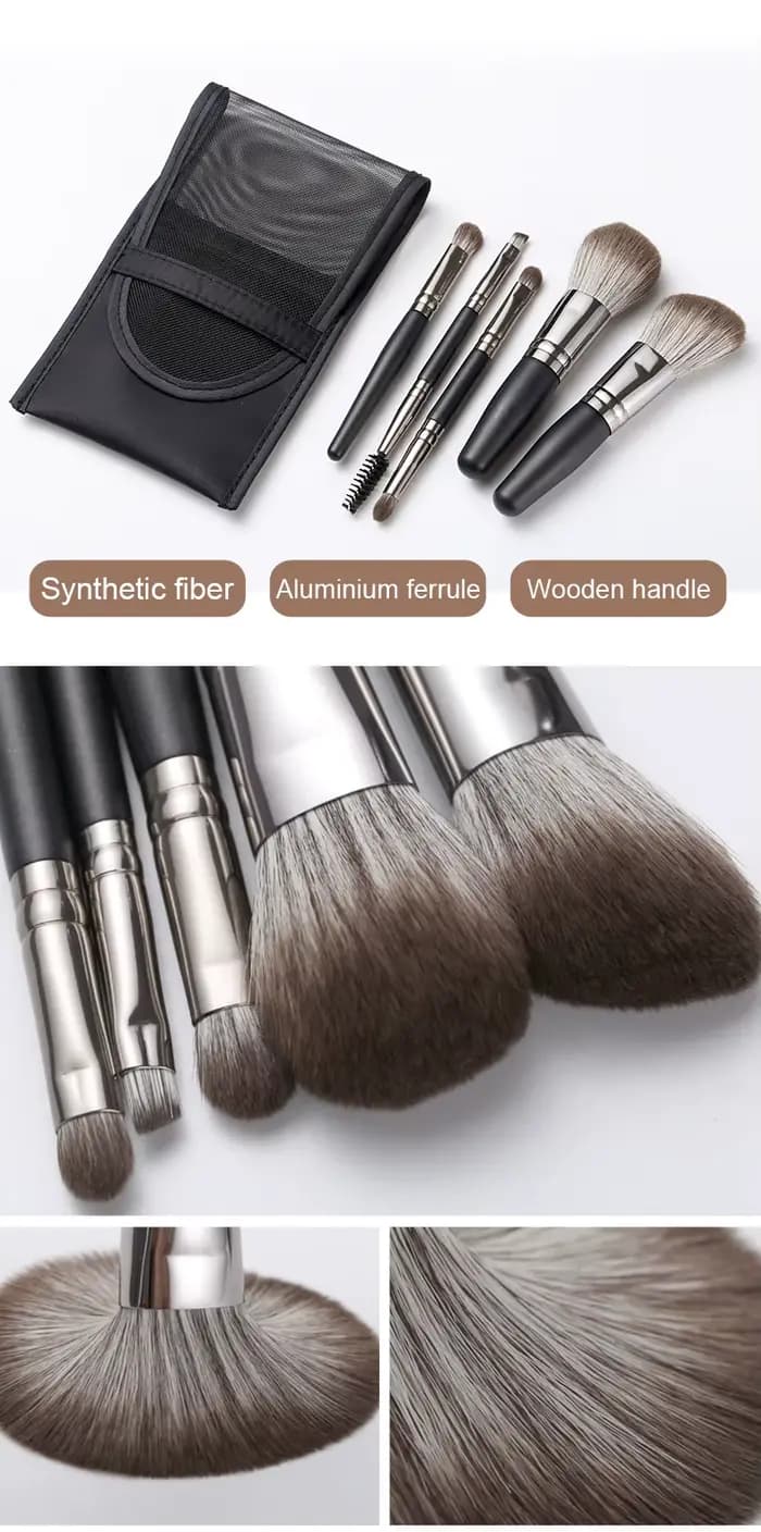Ensemble de 5 mini-pinceaux de maquillage en poils naturels