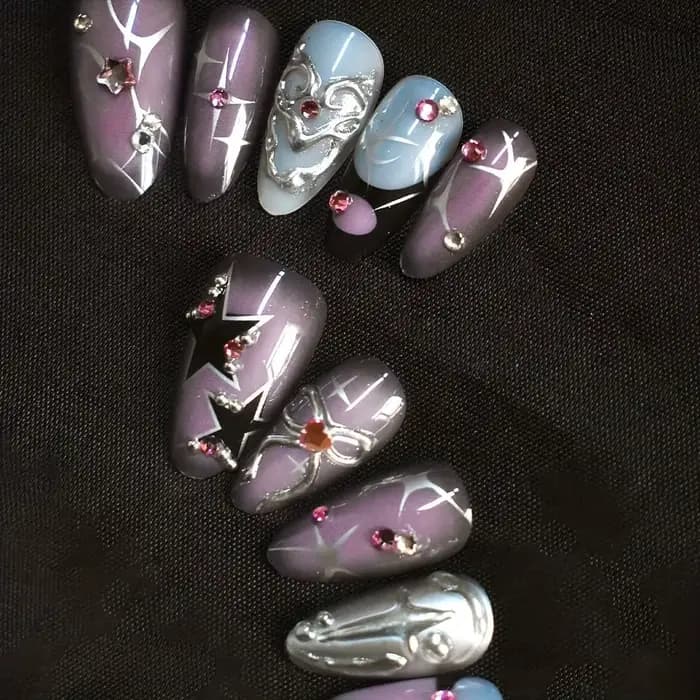 Faux ongles violet foncé, Design diamant 3d, à pression faite à la main, couverture complète, portab