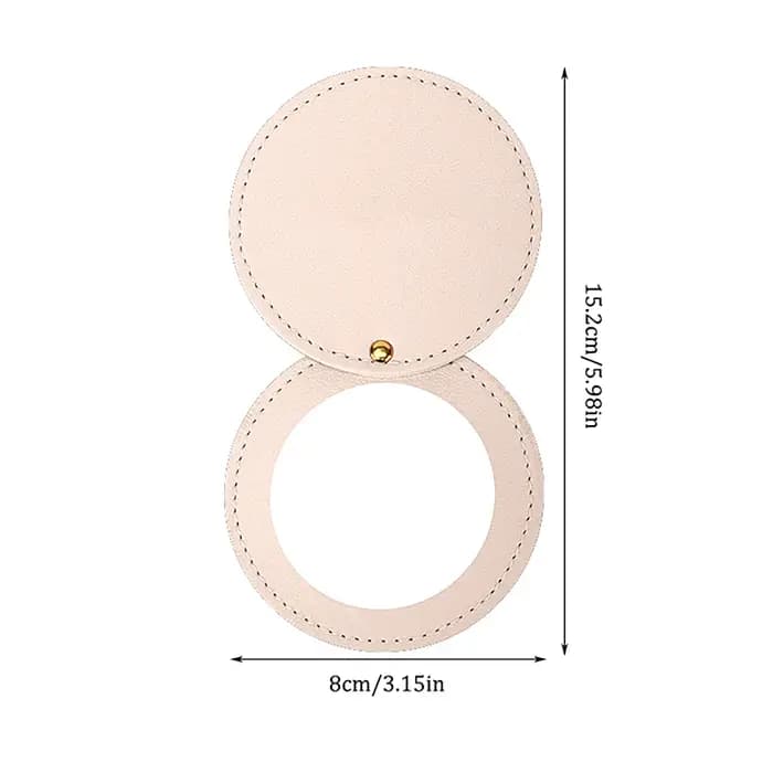 Miroir compact incassable en acier inoxydable avec manchon en cuir PU
