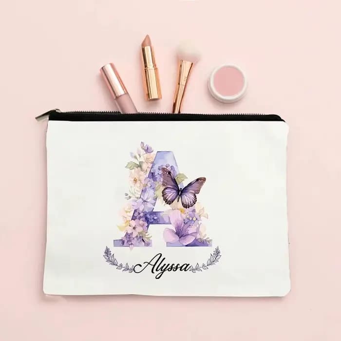 Pochette de maquillage personnalisée avec initiale et nom pour femmes