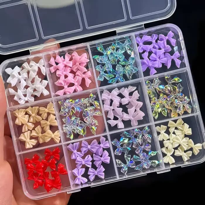 Breloques pour ongles en résine rouge, 12 grilles, nœud mixte 3D, fraise, perle, cœur d'amour, Nail